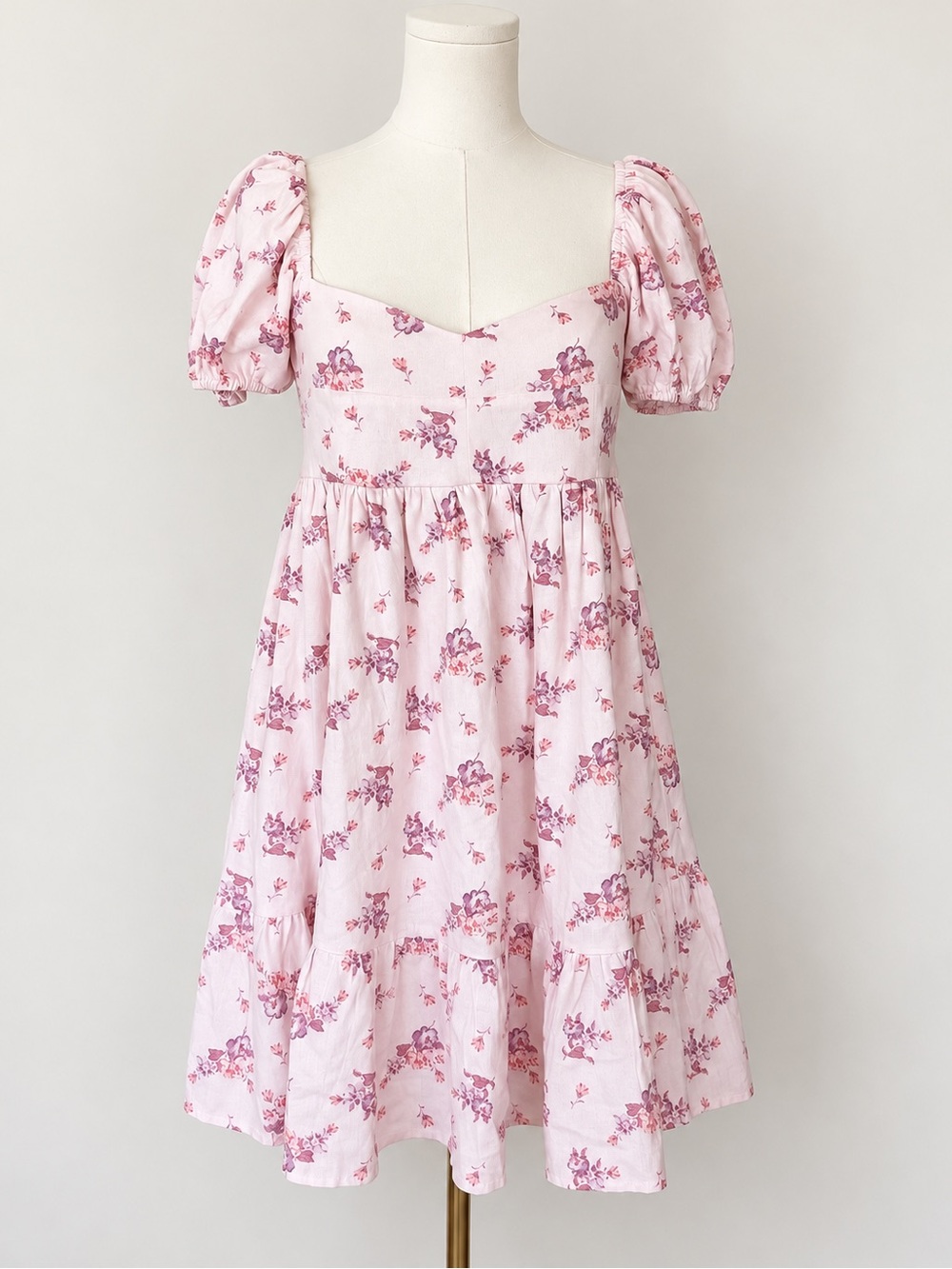Altar’d State Kate Floral Dress Small Pink Linen Blend Puff Sleeve Cottagecore